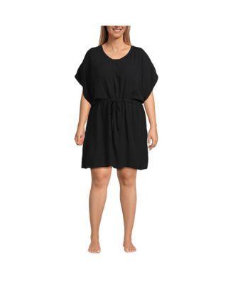 Plus Size Crinkle Rayon Short Sleeve Gathered Waist Kaftan Swim Cover-up Dress Product Image