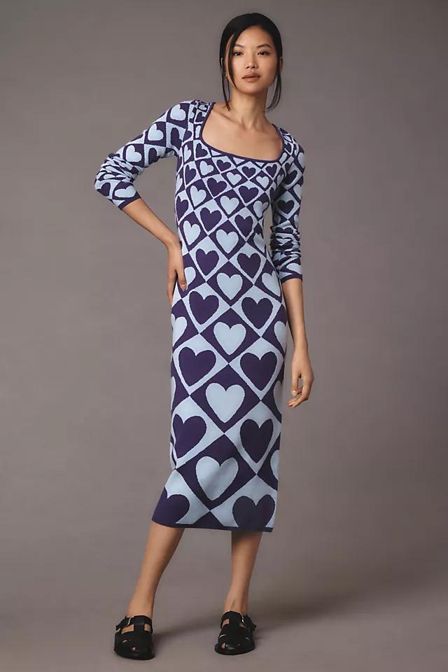 Farm Rio x Anthropologie Geo Heart Long-Sleeve Midi Sweater Dress Product Image