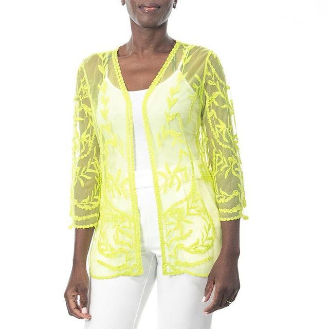 Womens Nina Leonard Floral Embroidered Mesh Long Bolero Bright Green Product Image