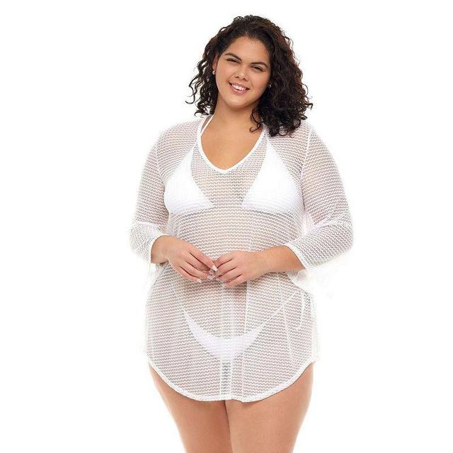 Plus Size Jordan Taylor Bell-Sleeve Swim Cover-Up Tunic, Womens White Product Image