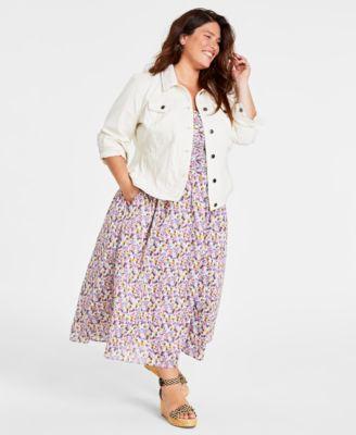 Trendy Plus Size Denim Trucker Jacket & Corset Midi Dress, Created for Macy's Product Image