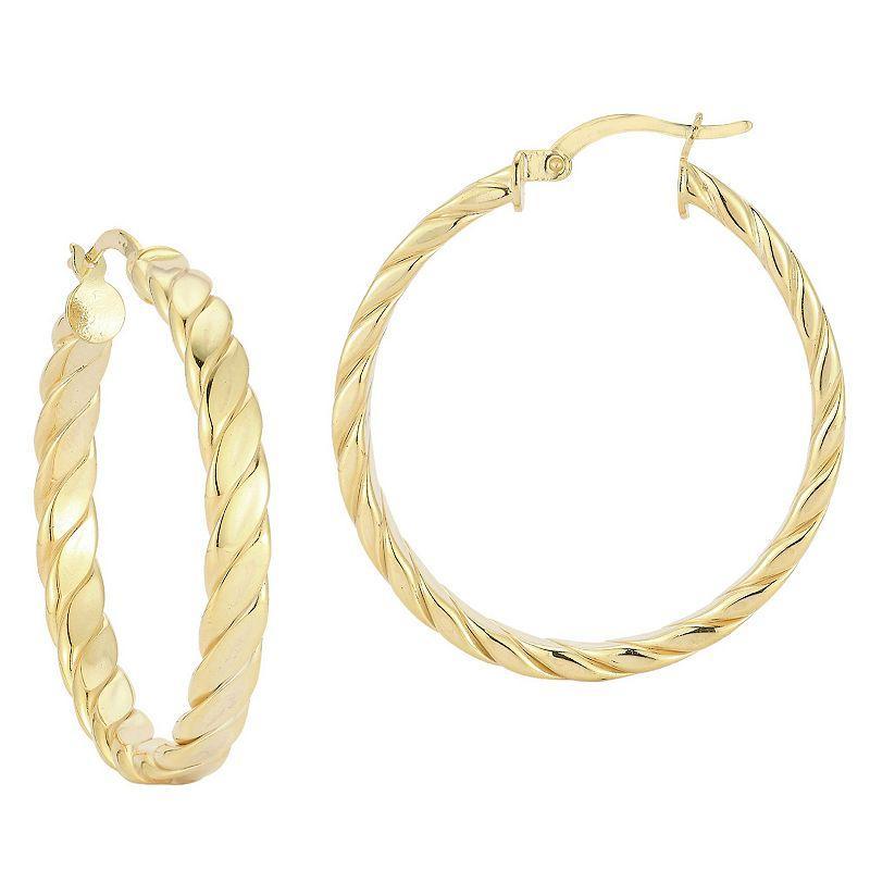 Sunkissed Sterling 14k Gold Over Silver Medium Flat Twist Hoop Earrings, Womens, Yellow Gold Tone Product Image