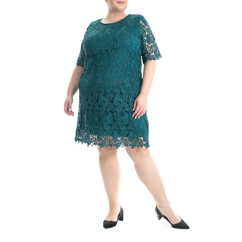 Plus Size Nina Leonard Lace Sheath Dress, Womens Radiant Blue Product Image