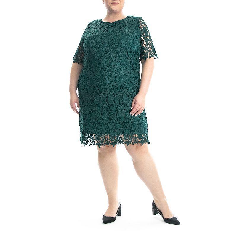 Plus Size Nina Leonard Lace Sheath Dress, Womens Blue Product Image