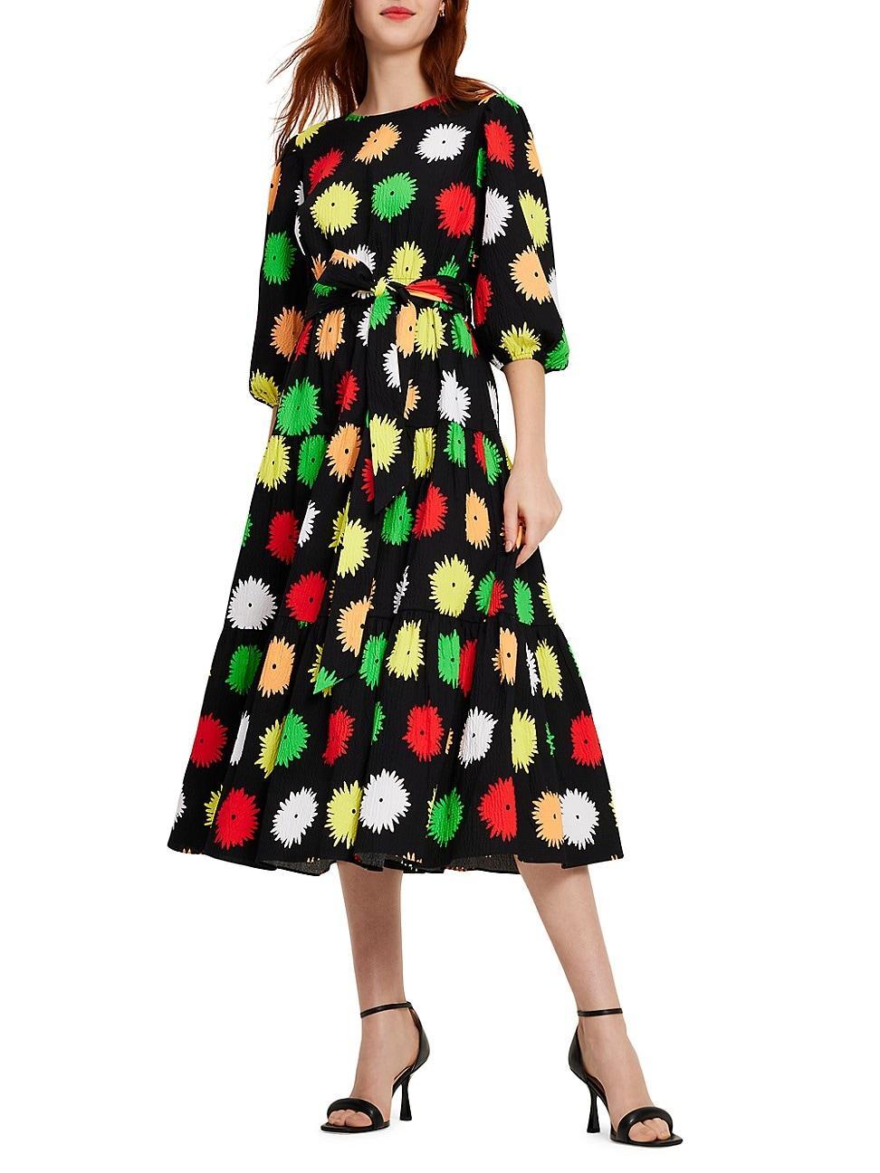 Womens Pom Pom Floral Midi-Dress Product Image