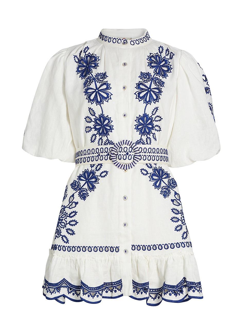 Womens Richelieu Embroidered Linen Minidress Product Image