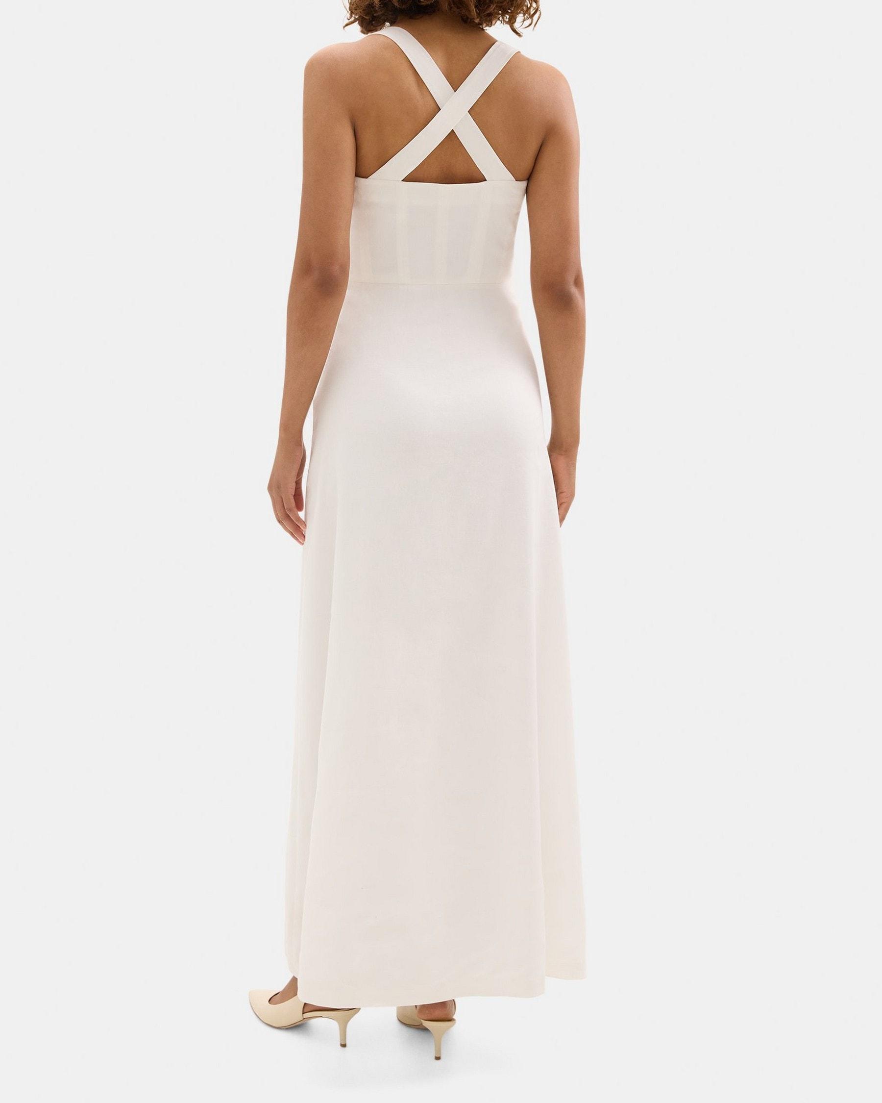 Cross Back Maxi Dress in Stretch Linen-Blend Product Image