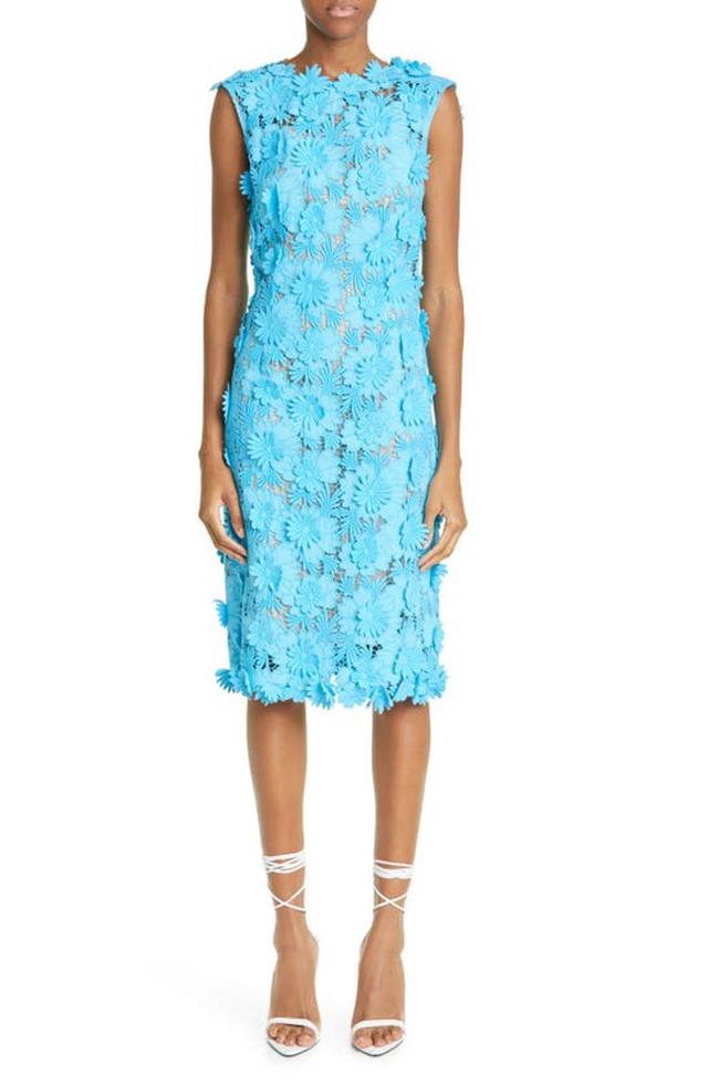 Floral Print Pleated Cotton Sundress In Sky Blue Product Image