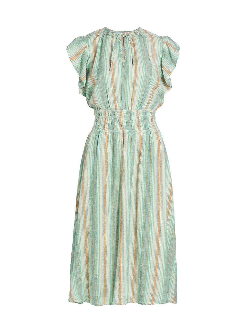 Womens Iona Striped Linen-Blend Midi-Dress Product Image