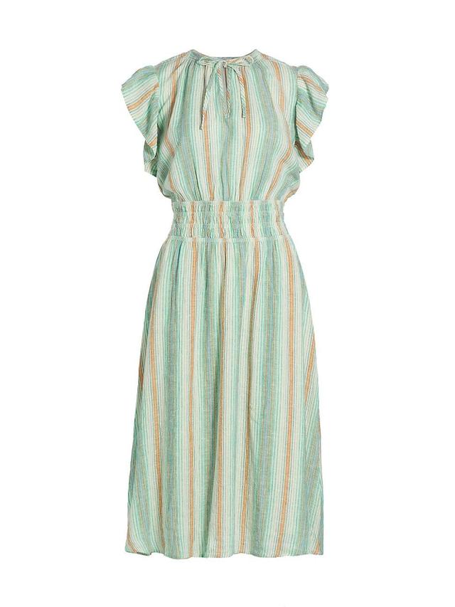 Womens Iona Striped Linen-Blend Midi-Dress Product Image