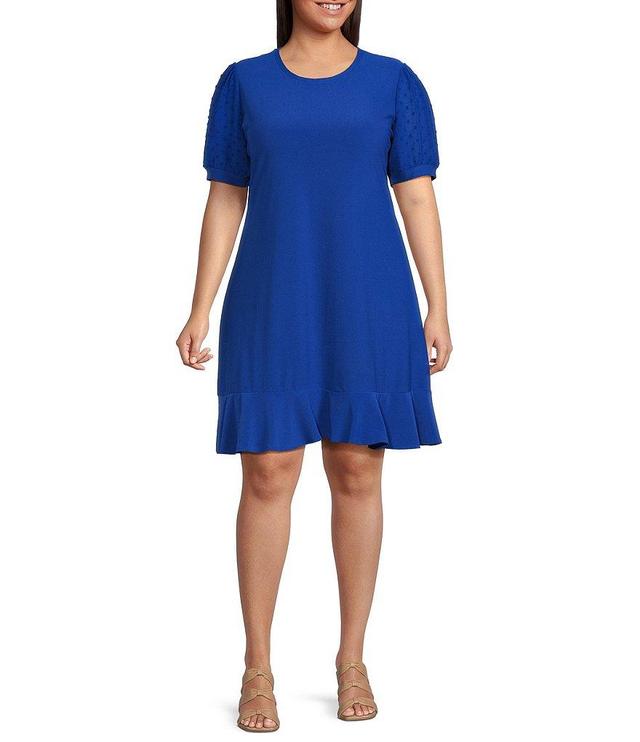 CeCe Plus Size Clip Dot Crew Neck Short Sleeve Knit Dress Product Image