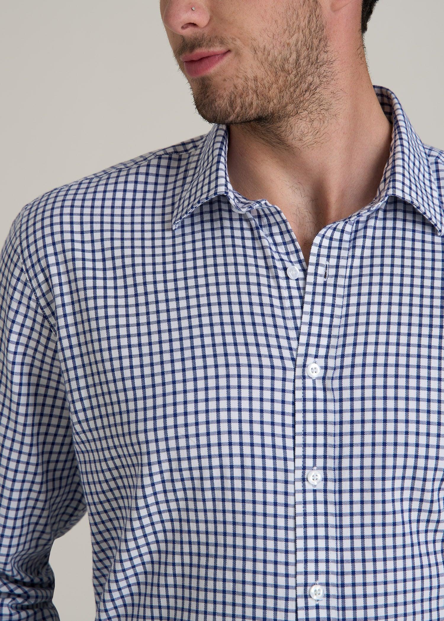 Oskar Button-Up Dress Shirt for Tall Men in Bright Blue Grid Product Image