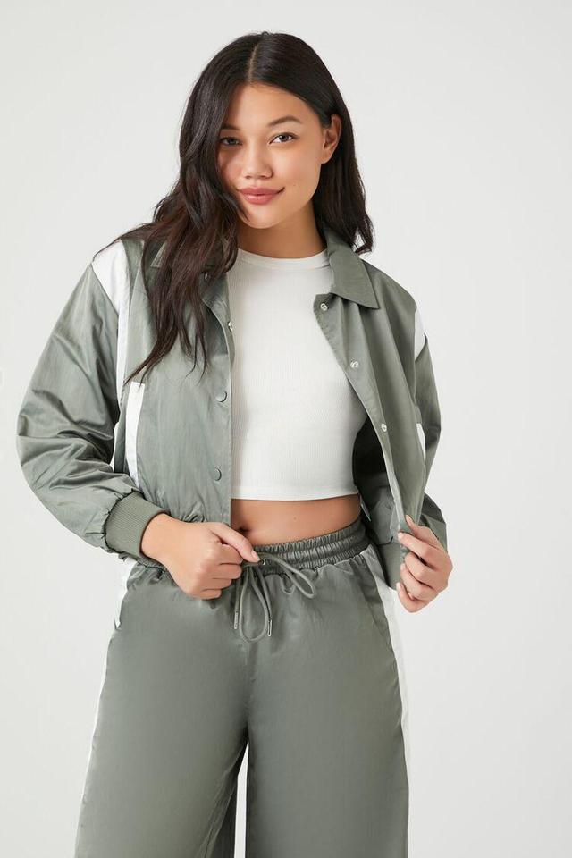 Side-Striped Cropped Bomber Jacket | Forever 21 Product Image