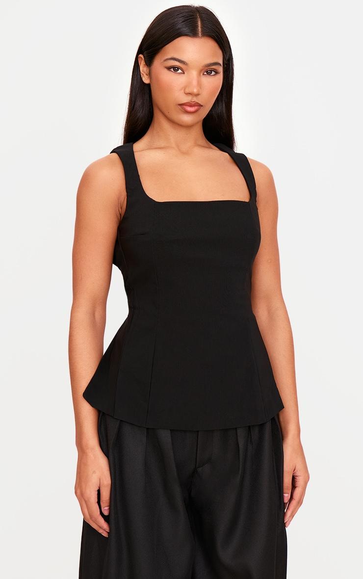 Deep Black Woven Cut Out Bust Backless Long Top Product Image