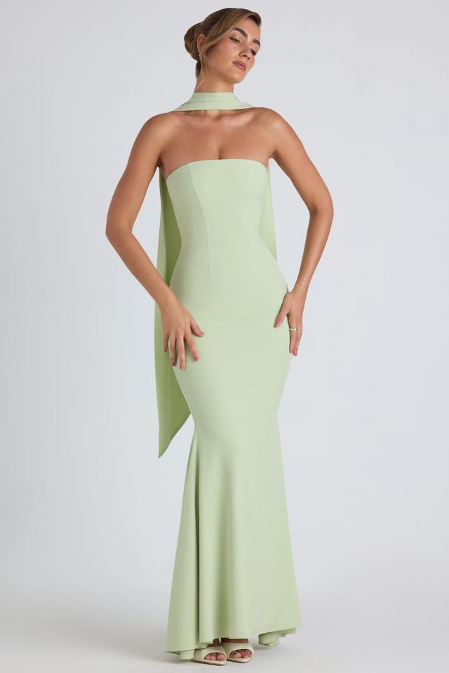 Scarf-Detail Strapless Gown in Spring Green Product Image