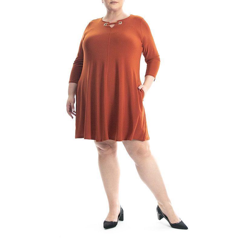 Plus Size Nina Leonard Grommet Notchneck Dress, Womens Product Image