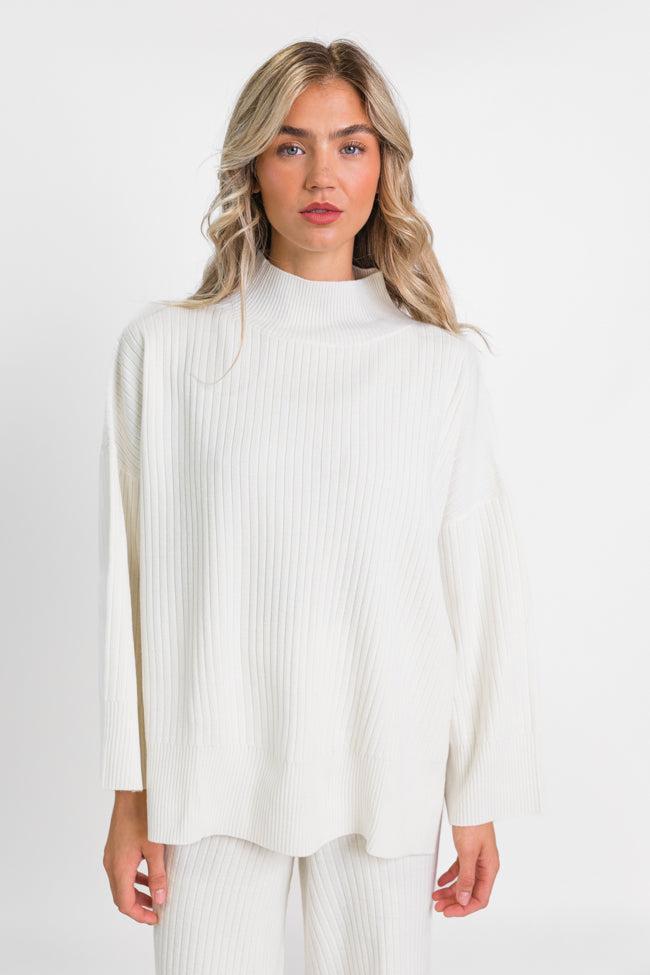 Good To Go Cream Mock Neck Ribbed Sweater Product Image