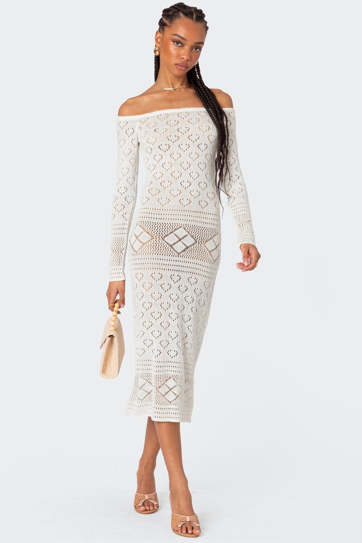 Lily Crochet Off Shoulder Midi Dress Product Image