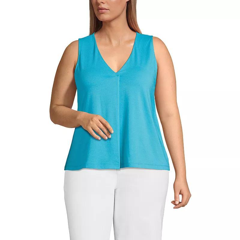 Plus Size Lands End Lightweight Pleated V-Neck Tank Top, Womens Product Image