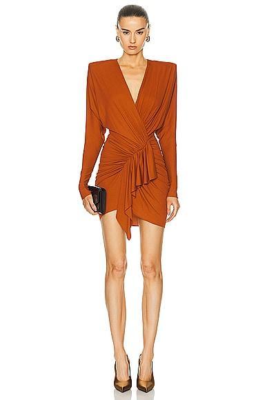 Alexandre Vauthier Long Sleeve Mini Dress in Burnt Orange Product Image