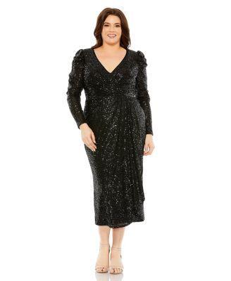 Mac Duggal Womens Princess Long Sleeve V Neck Sequin Dress Product Image