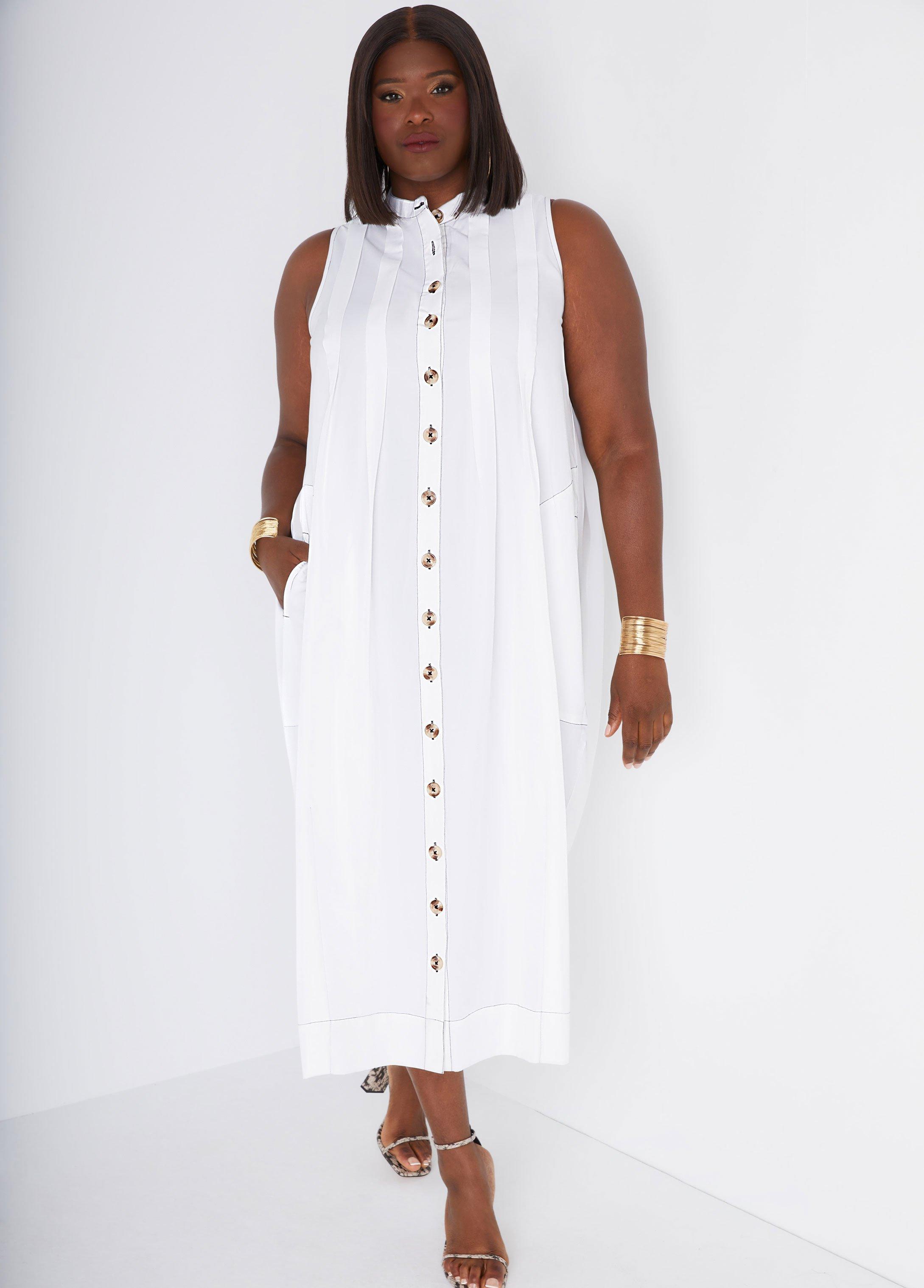 Plus Size Midi Pleated Shirtdress Ashley Stewart Product Image