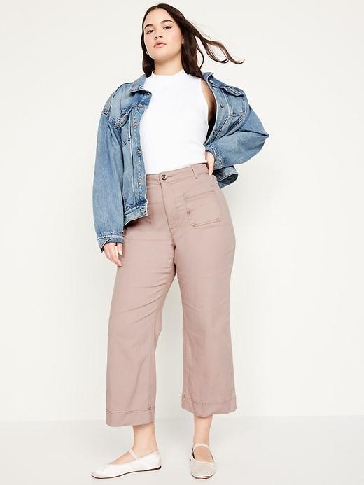 High-Waisted Crop Chino Wide-Leg Pants Product Image