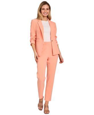 Tahari Asl Womens Ruched Sleeve One Button Blazer Classic Mid Rise Straight Leg Pants Product Image