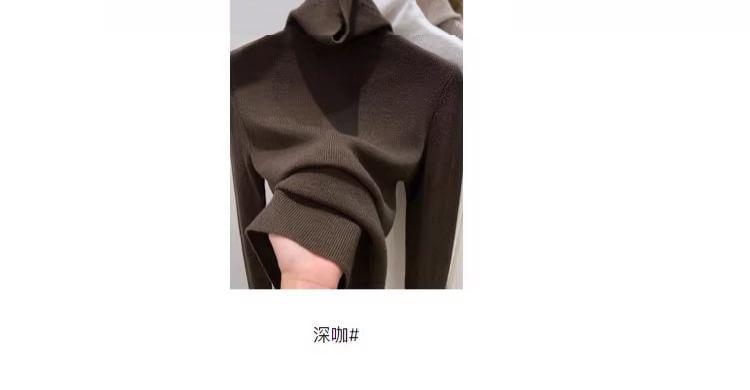 Long-Sleeve Turtleneck Plain Knit Top Product Image