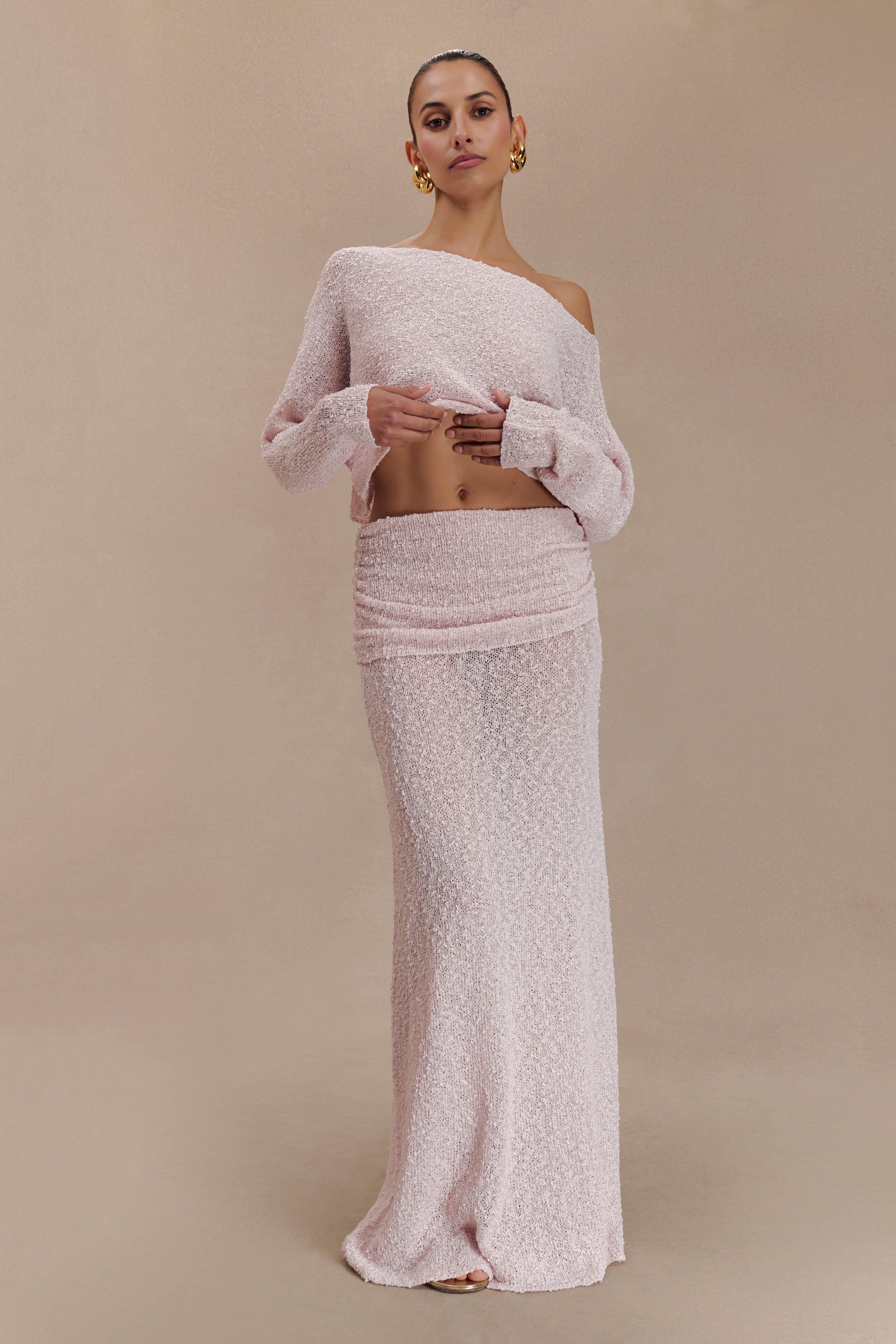 Petra Ruched Knit Maxi Skirt - Misty Rose Product Image