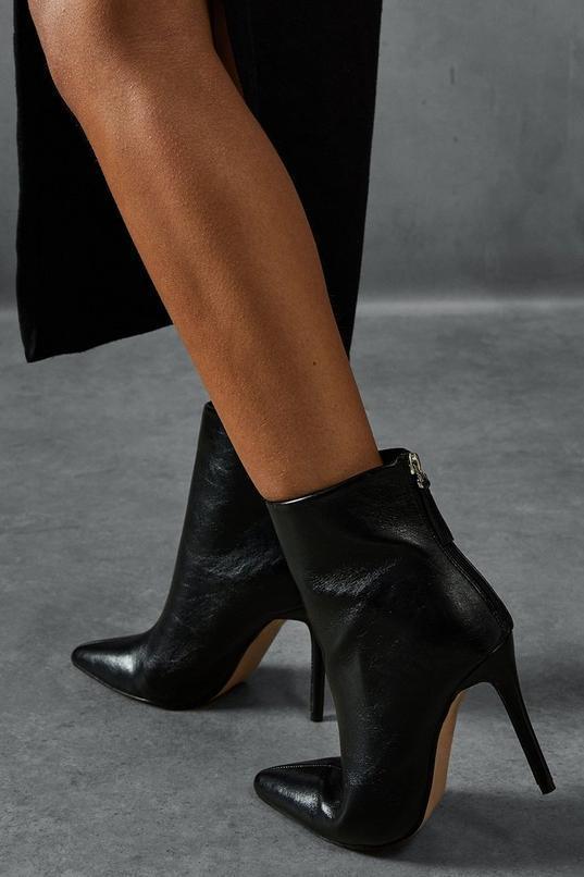 Leather Look Stiletto Pointed Ankle Boots Product Image