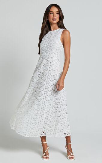 Kalani Midi Dress - High Neck Cut Out Dress in White Product Image