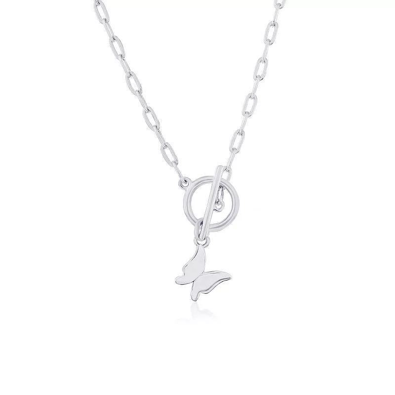 Argento Bella Butterfly Charm Paper Clip Chain Toggle Necklace, Womens Sterling Silver Product Image