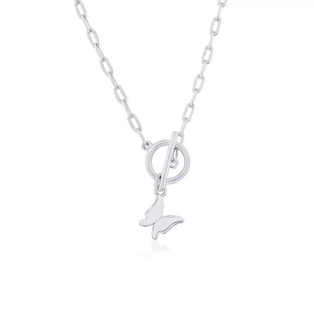 Argento Bella Butterfly Charm Paper Clip Chain Toggle Necklace, Womens Sterling Silver Product Image