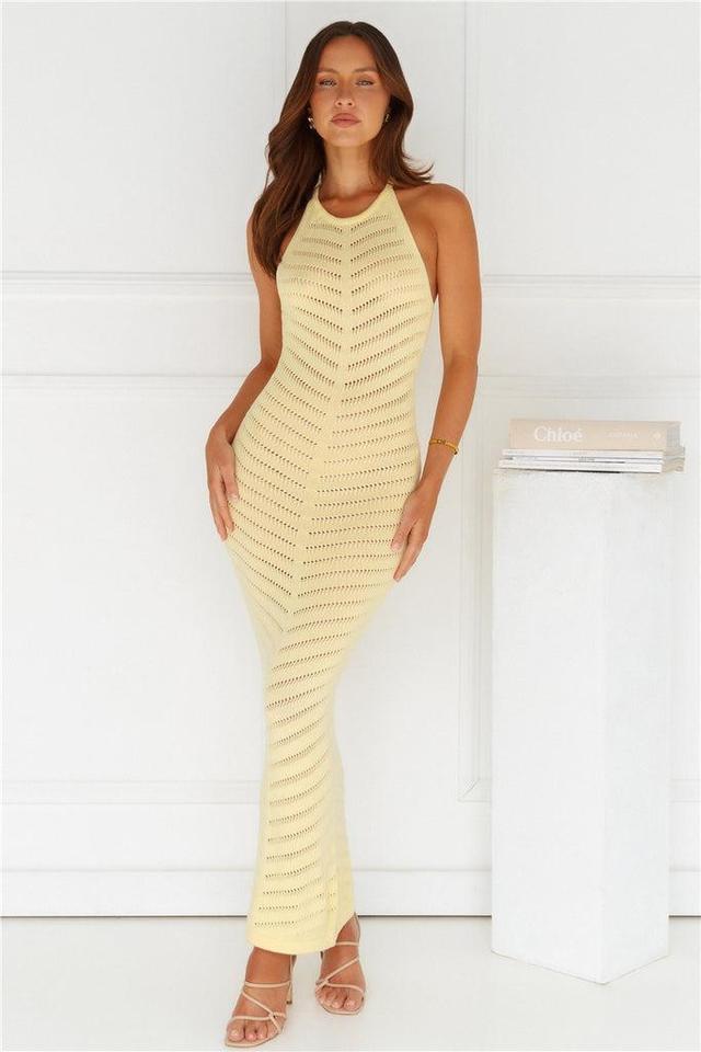 Sandy Sea Knit Halter Midi Dress Yellow Product Image