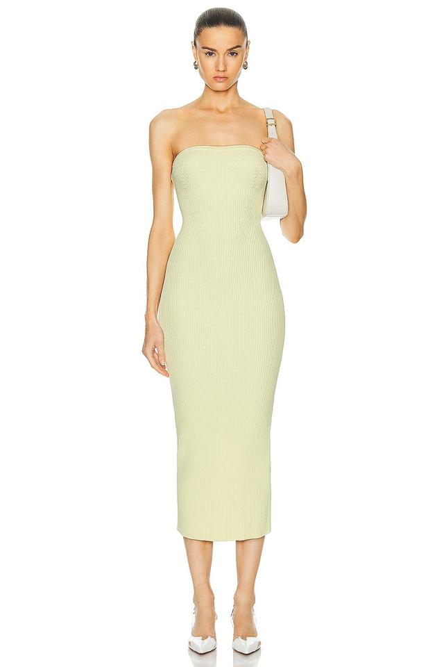 LPA Arden Strapless Knit Midi Dress in Lemon Product Image