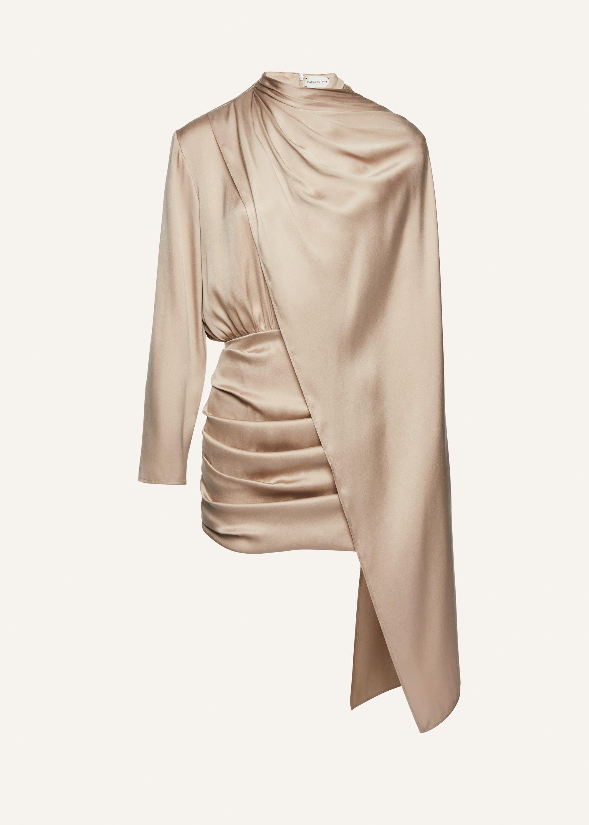 Long-sleeve cape-effect dress in beige Product Image