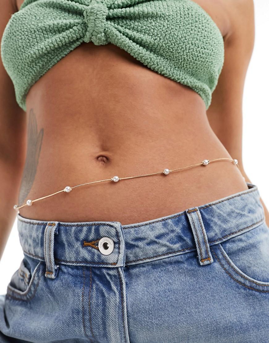 ASOS DESIGN belly chain with faux pearl design Product Image