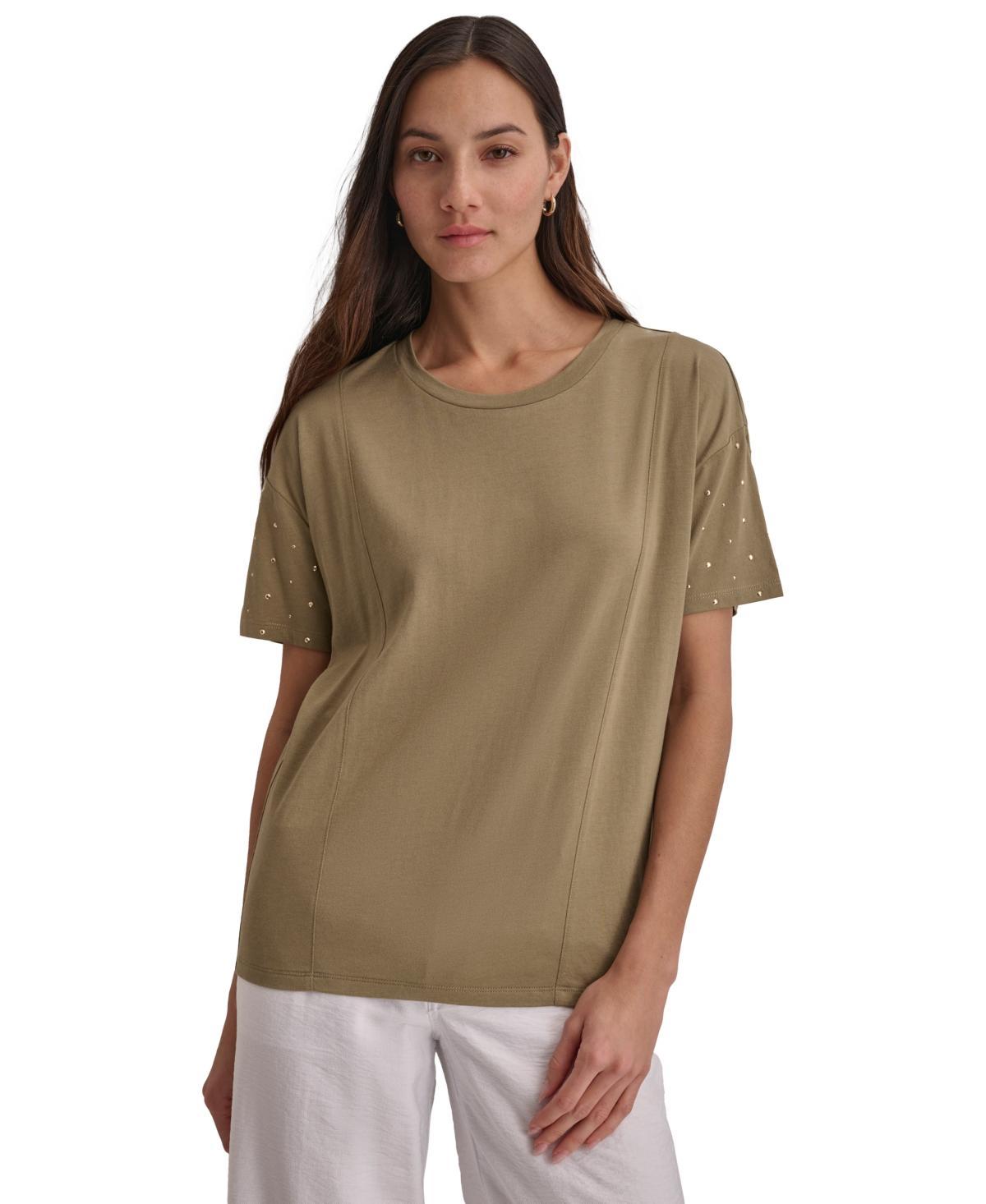 Dkny Womens Crewneck Embellished-Dolman-Sleeve Top Product Image