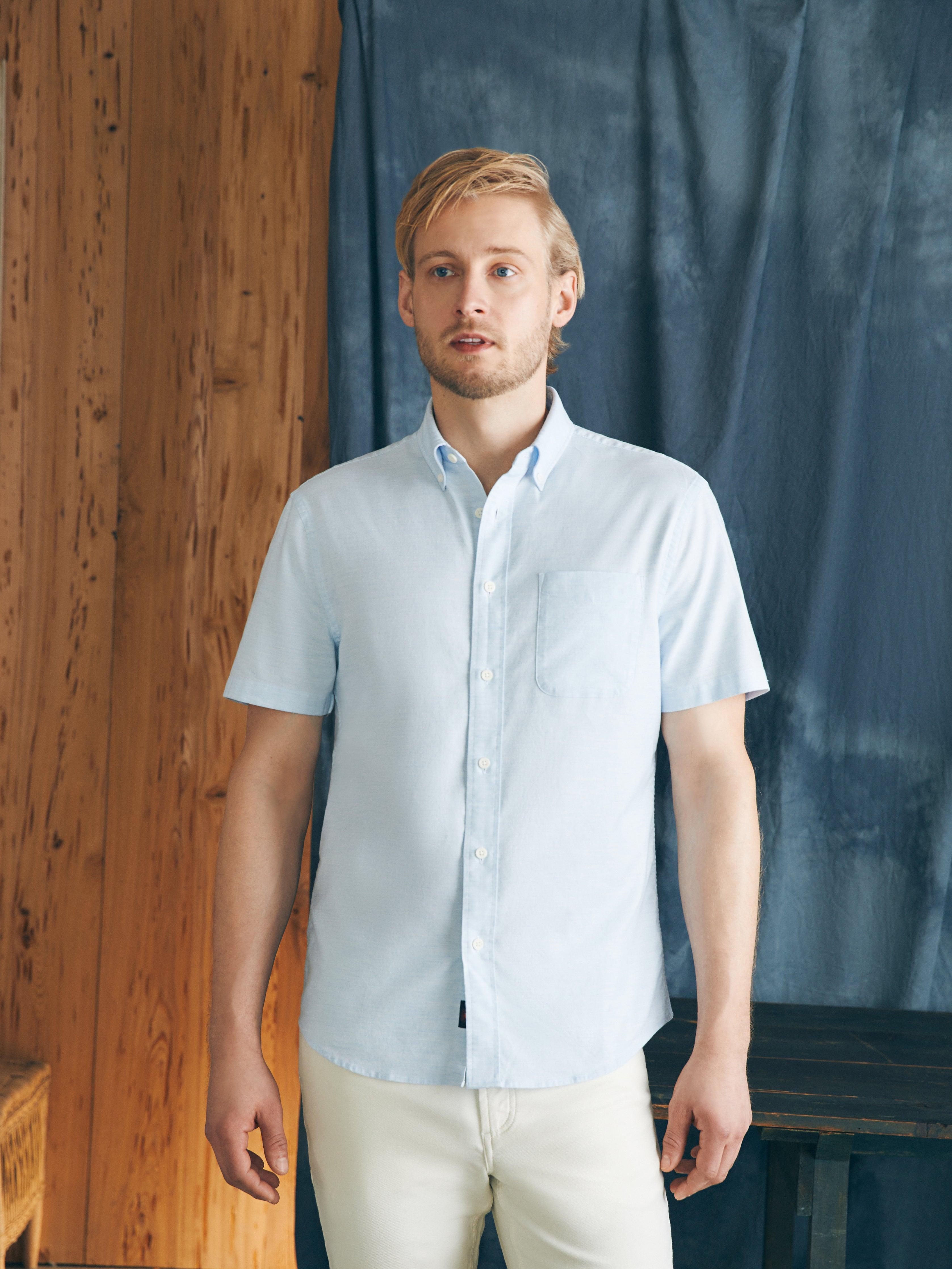 Short-Sleeve Supima Oxford Shirt - Blue Heather Male Product Image