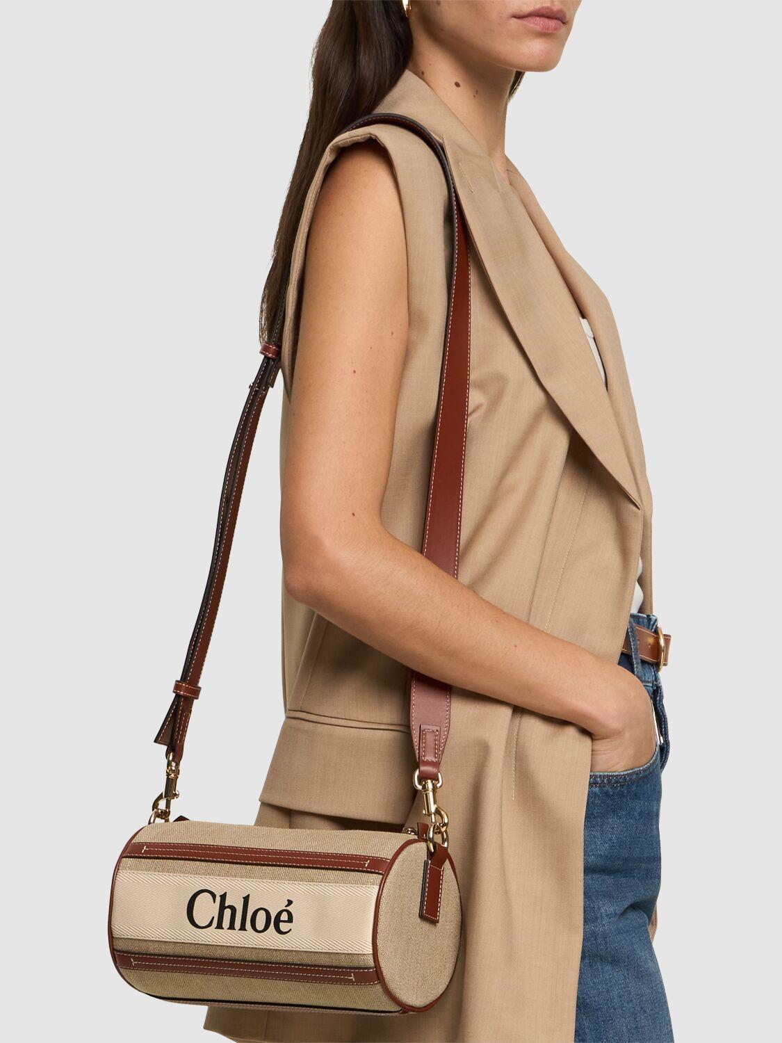 Woody Linen & Leather Shoulder Bag In Leather Brown Product Image