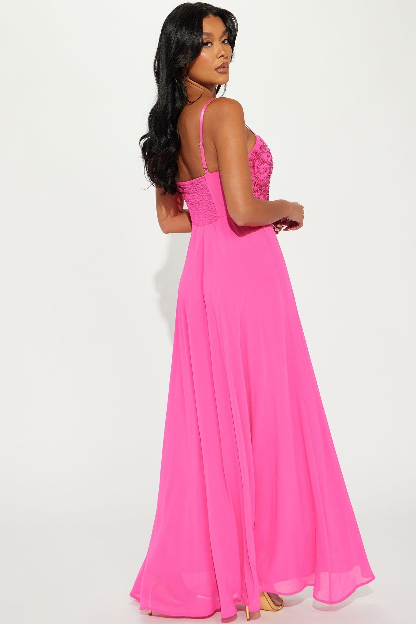 Gracie Chiffon Gown - Fuchsia Product Image