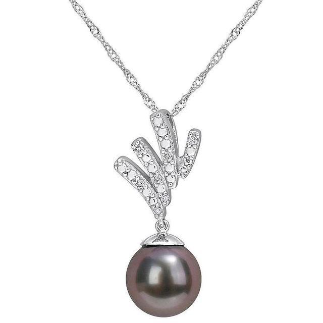 Stella Grace 10k White Gold Tahitian Cultured Pearl & Diamond Accent Drop Pendant Necklace, Womens Black Product Image