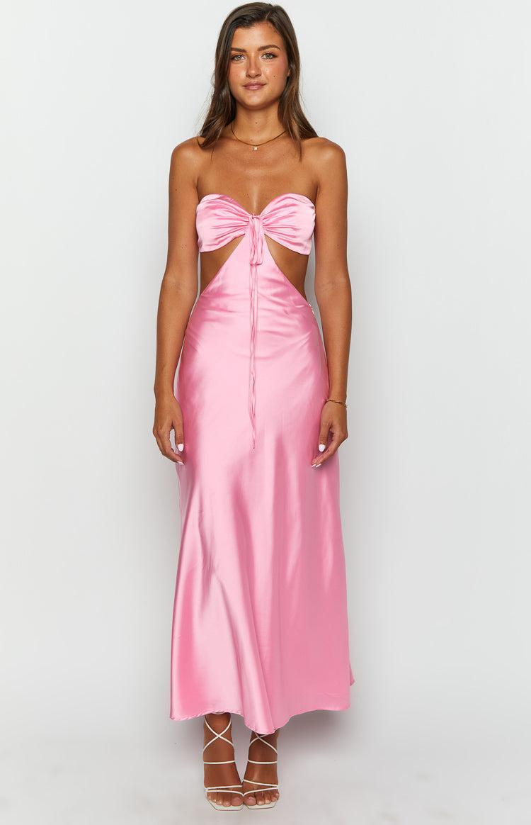 Lili Pink Satin Strapless Maxi Dress Product Image