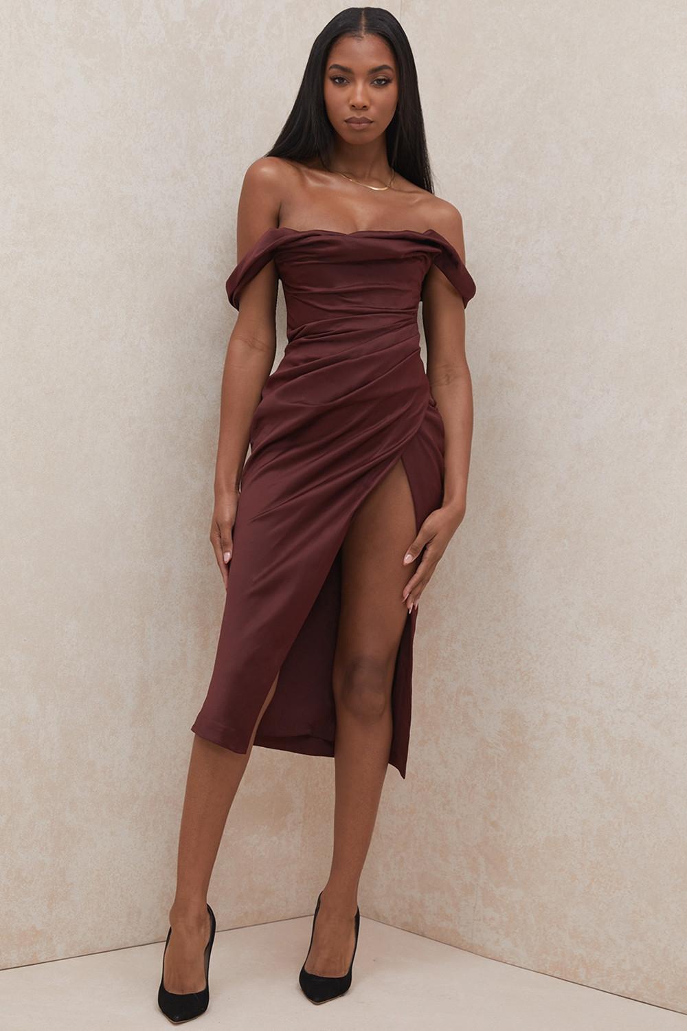 Rhoda Raisin Off Shoulder Corset Dress - SALE Product Image