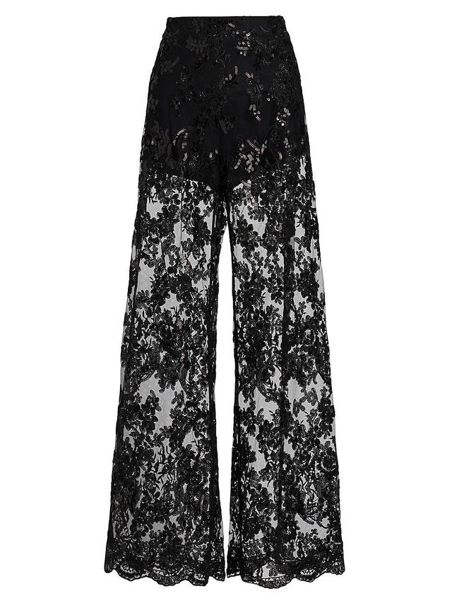 Womens Athena Embellished Sheer Lace Wide-Leg Pants Product Image