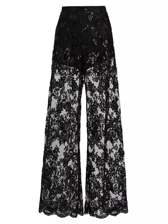 Athena Embellished Sheer Lace Wide-Leg Pants Product Image