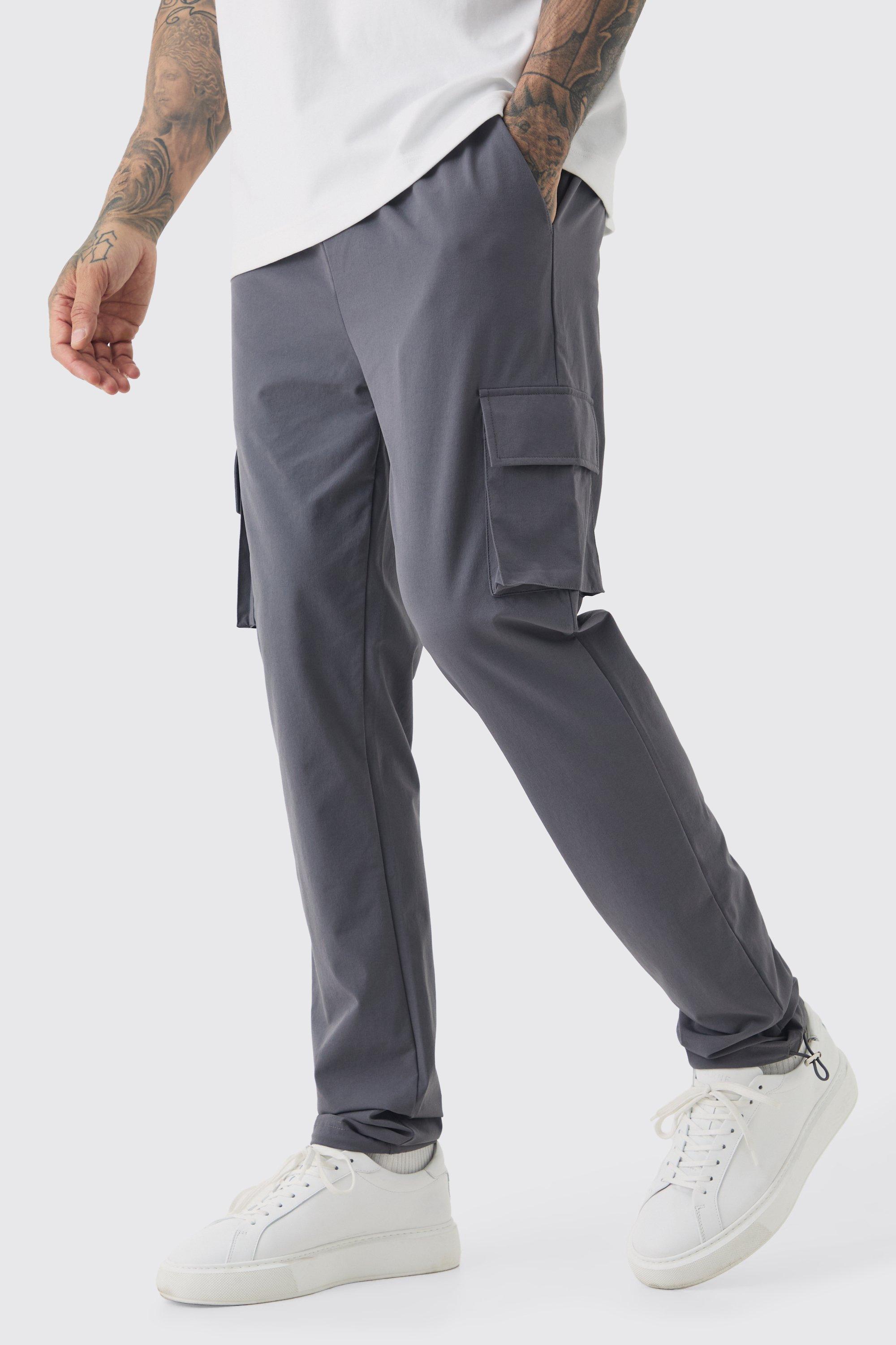 Mens Grey Tall Elasticated Lightweight Technical Stretch Skinny Cargo Trouser, Grey Product Image