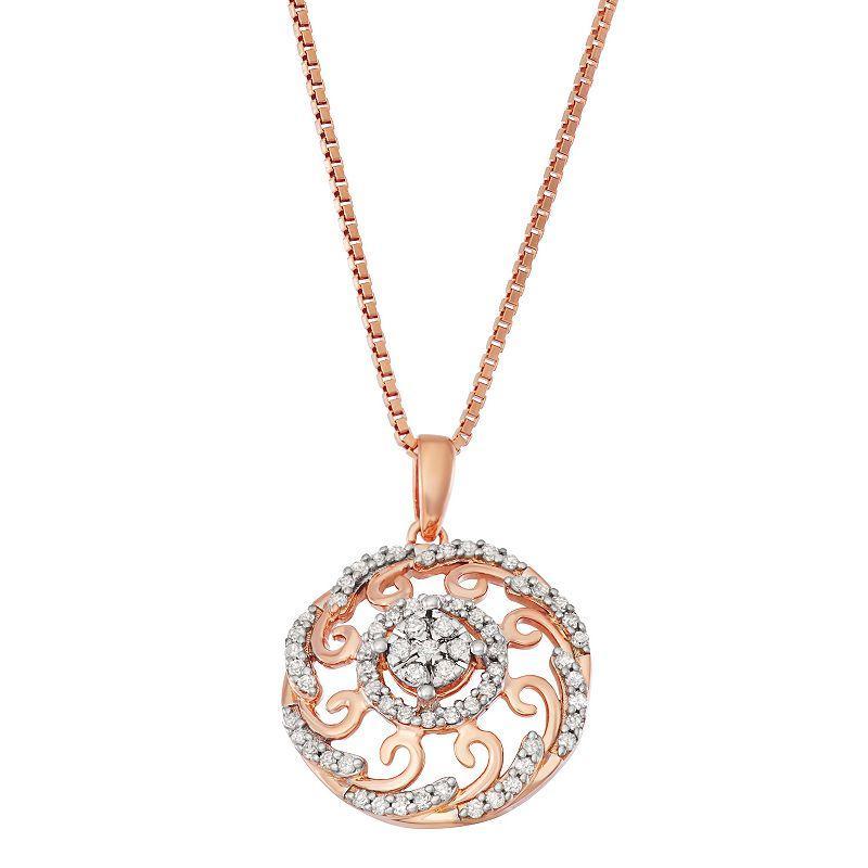 10k Rose Gold Over Sterling Silver 1/4 Carat T.W. Diamond Medallion Pendant Necklace, Womens Pink Tone Product Image