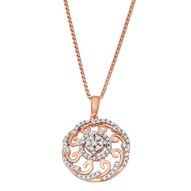 10k Rose Gold Over Sterling Silver 1/4 Carat T.W. Diamond Medallion Pendant Necklace, Womens Pink Product Image